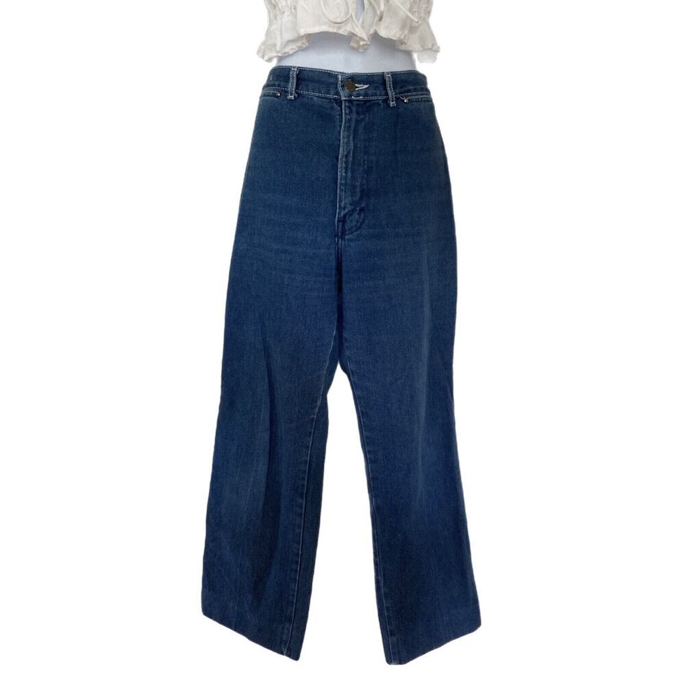 Vintage 70s Boho Hippie Brittania High Rise Blue Denim Flare Jeans Size 27 - Picture 5 of 7